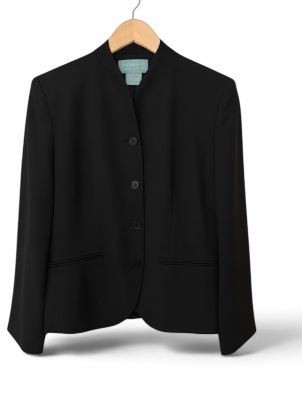 Ralph Lauren Black Collarless Button-Front Blazer